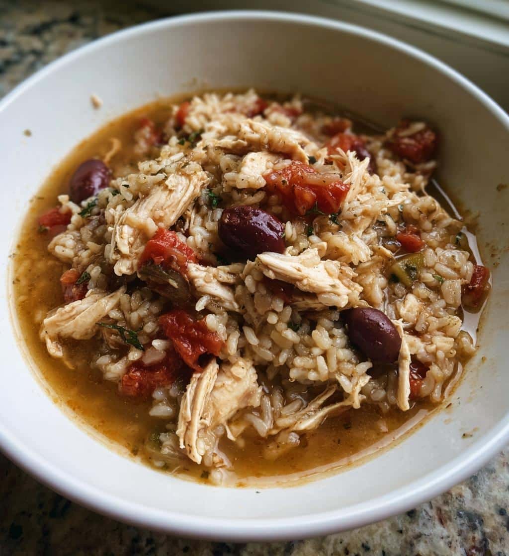 Healthy Easy Crockpot Mediterranean Chicken & Olive Brown Rice