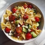 Healthy Greek Pasta Salad with Bowtie Pasta and Feta