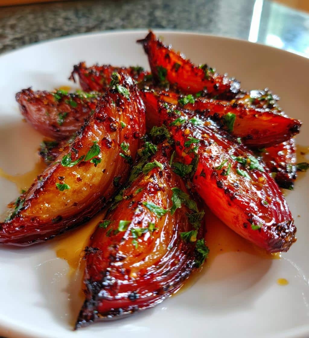 Healthy Hot Honey Roasted Onion Wedges
