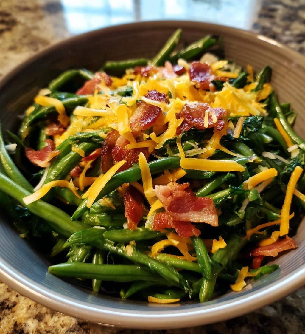 Healthy Loaded Green Bean Salad with Bacon and Cheddar