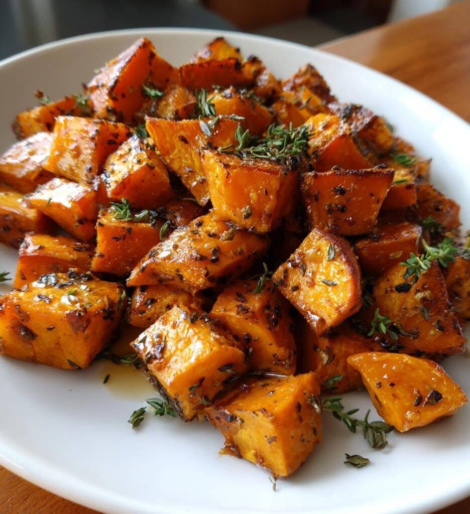 Healthy Maple Roasted Sweet Potatoes with Thyme