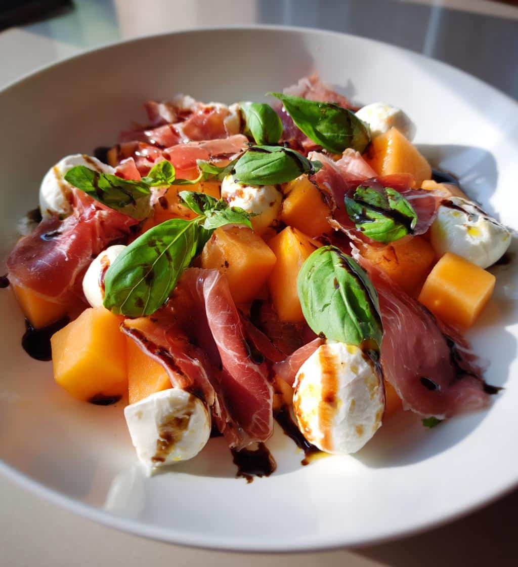 Healthy Melon Prosciutto Caprese Salad