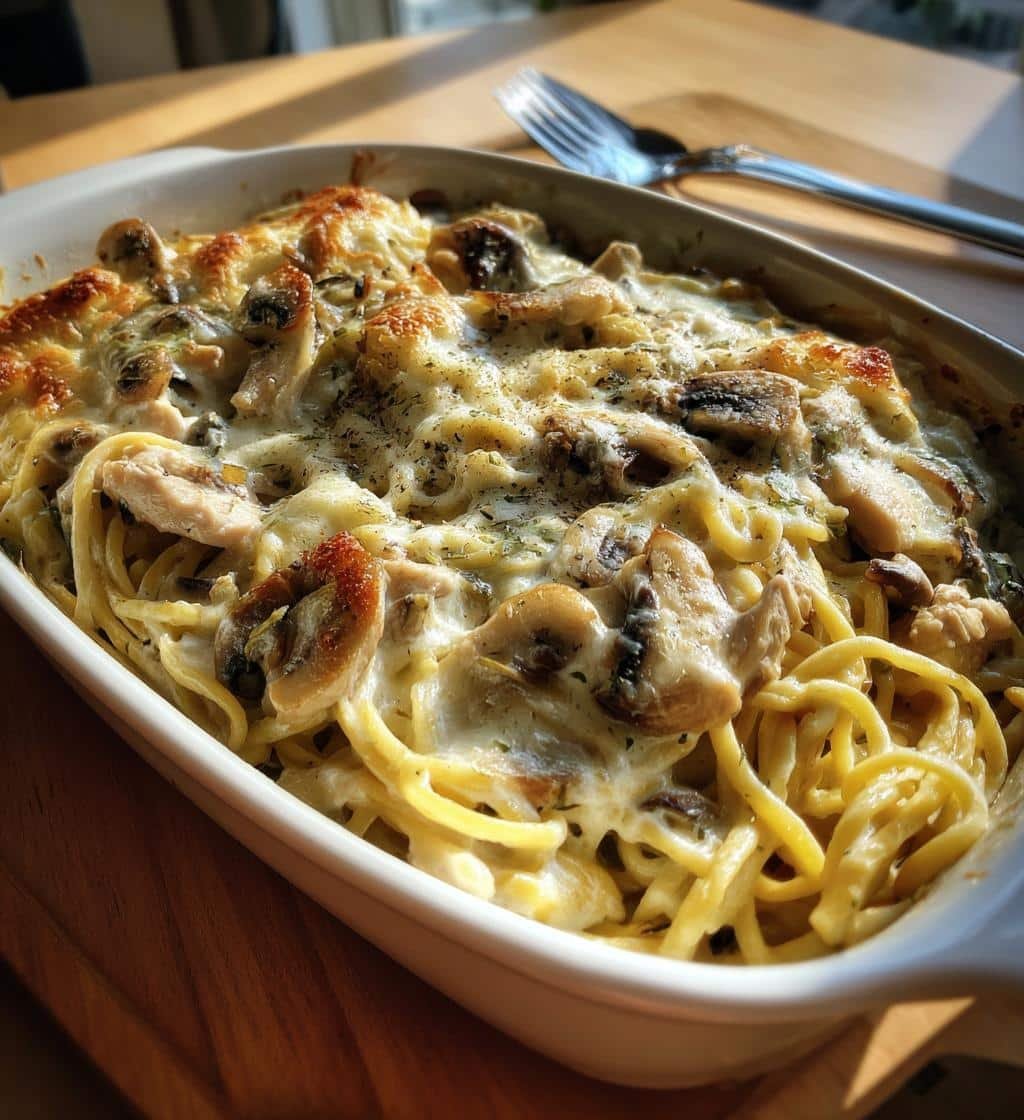 Healthy Mushroom Turkey Tetrazzini Casserole: 1 Comforting Guilt-Free Meal 4 Healthy Mushroom Turkey Tetrazzini casserole - detail 1