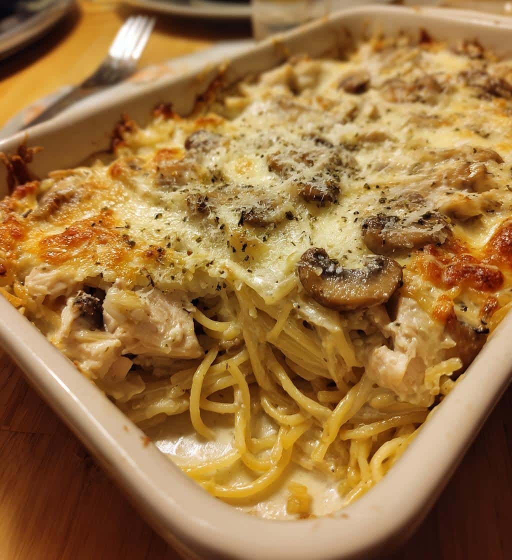 Healthy Mushroom Turkey Tetrazzini casserole