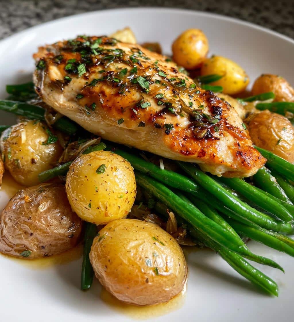Healthy One Pan Garlic Herb Chicken with Potatoes & Green beans