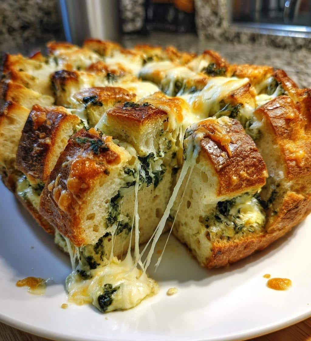 5-Ingredient Spinach Artichoke Dip Pull-Apart Christmas Bread Magic 4 Spinach Artichoke Dip Pull-Apart Christmas Bread - detail 1