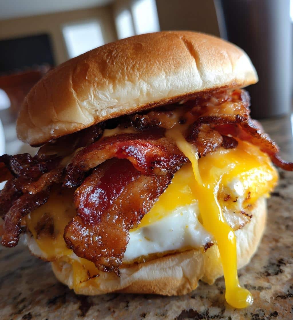Triple Cheese Bacon Explosion Sandwich