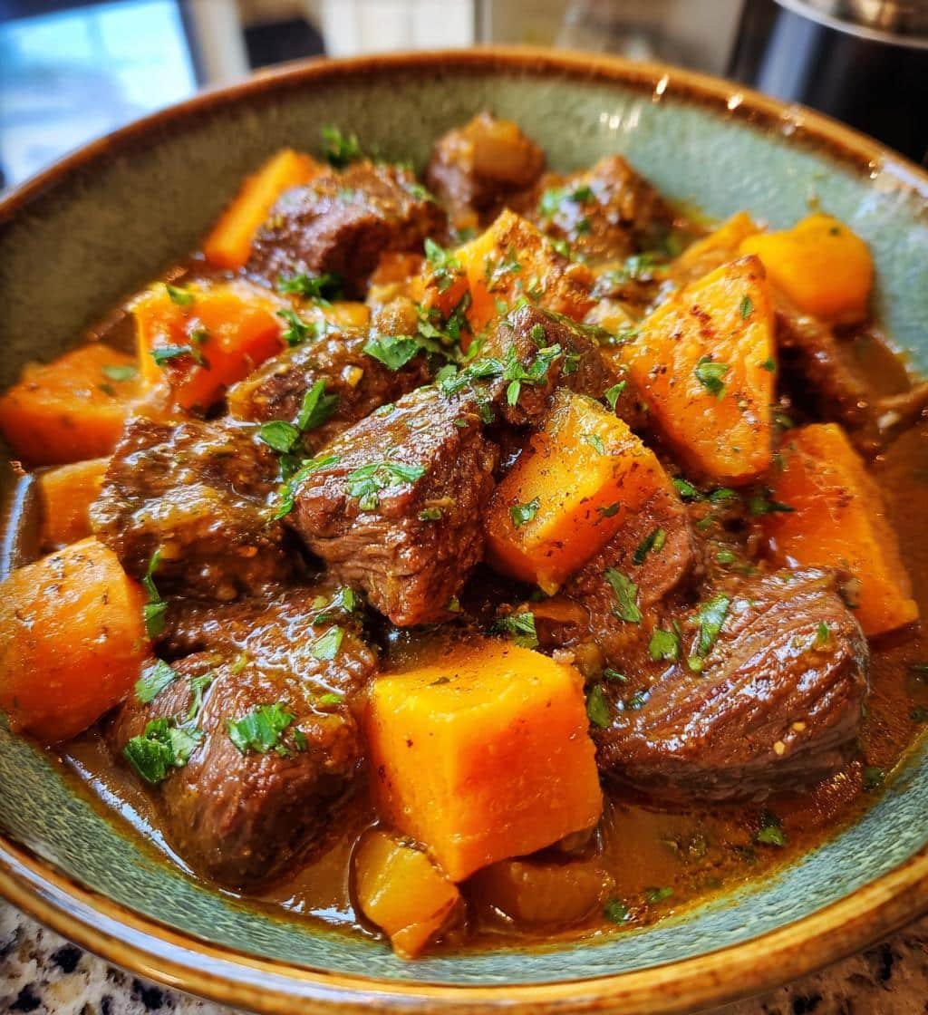 Healthy Crockpot Beef Stew with Sweet Potato