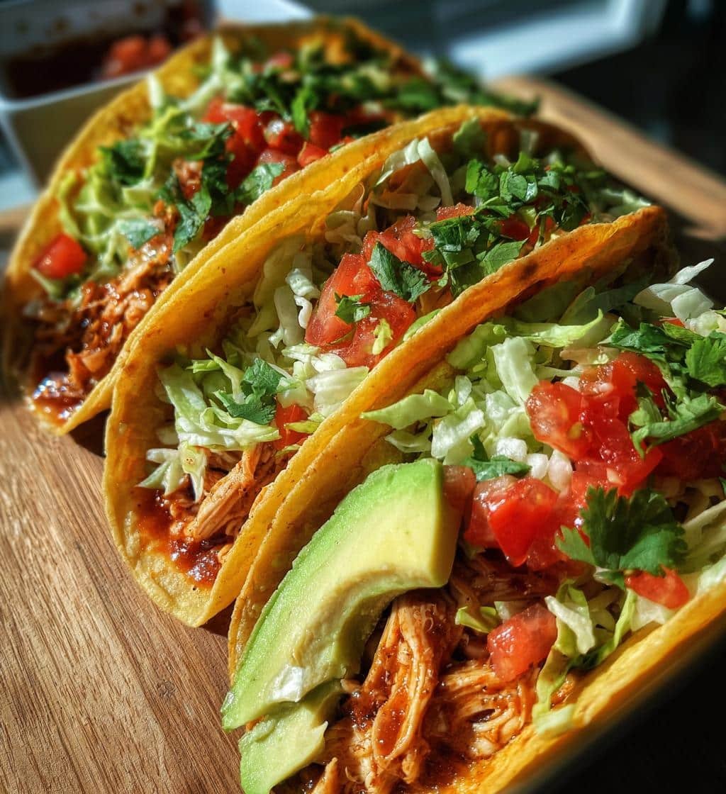Healthy Crockpot Shredded Chicken Tacos