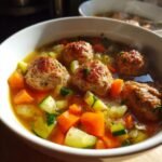 Healthy Crockpot Turkey & Vegetable Meatball Soup