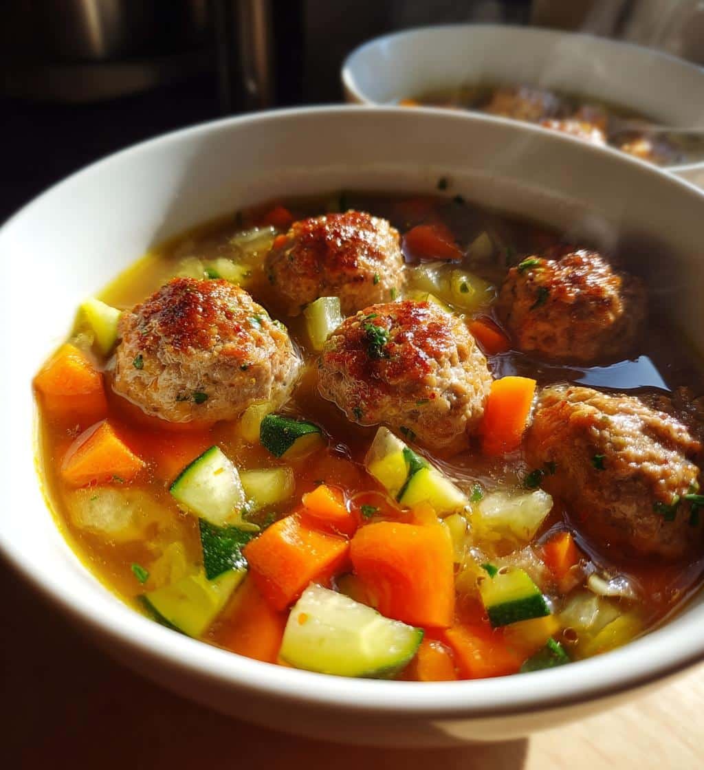 Healthy Crockpot Turkey & Vegetable Meatball Soup