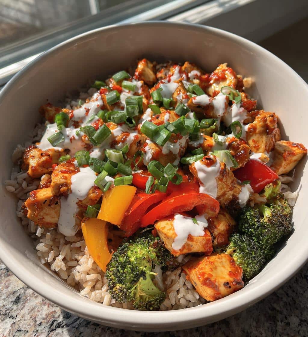 Healthy Delicious Spicy & Saucy Bang Bang Chicken Bowl
