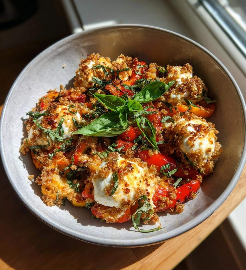 Healthy Grilled Peppers with Burrata and Sourdough Breadcrumbs - detail 1