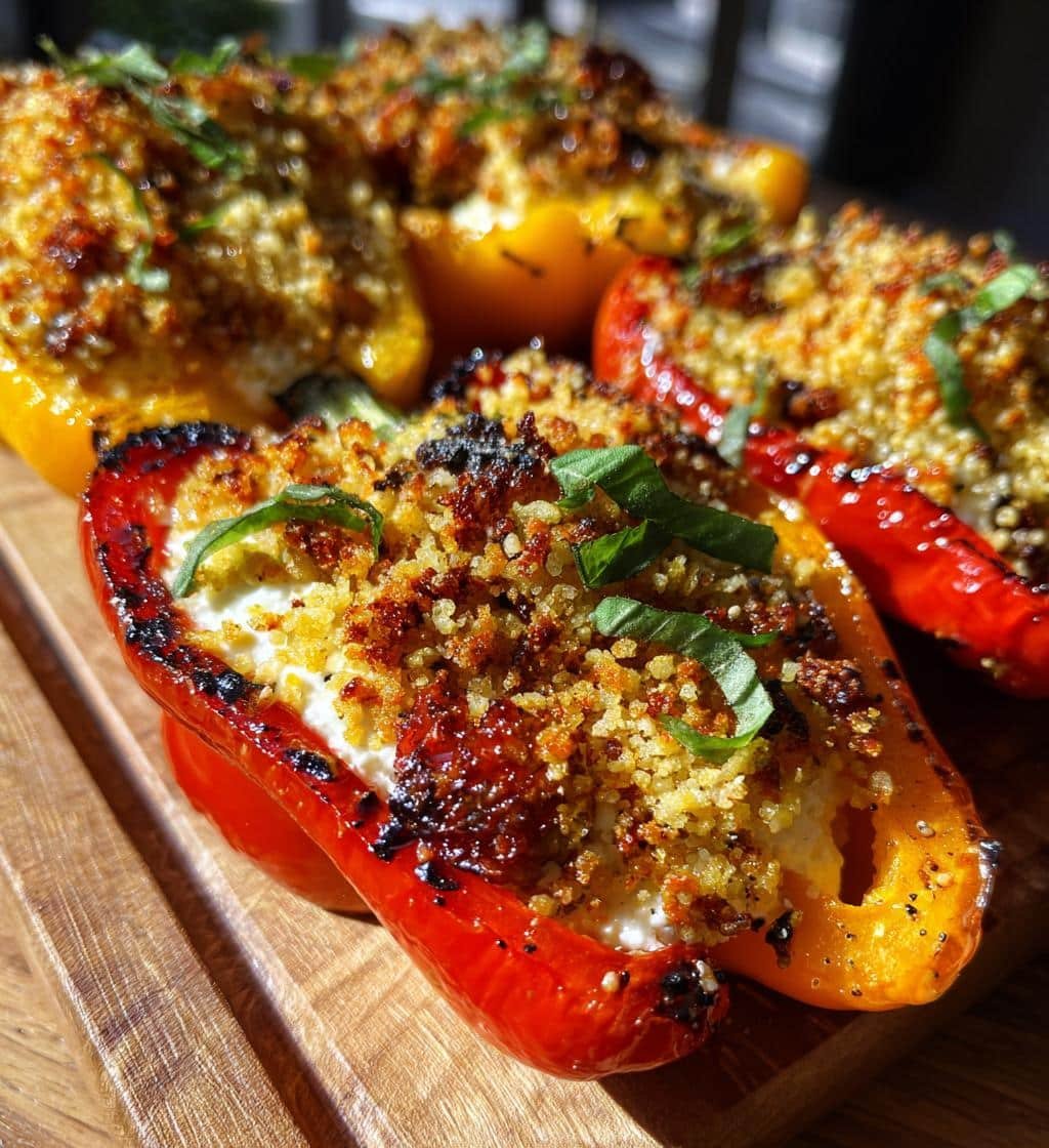 Healthy Grilled Peppers with Burrata and Sourdough Breadcrumbs