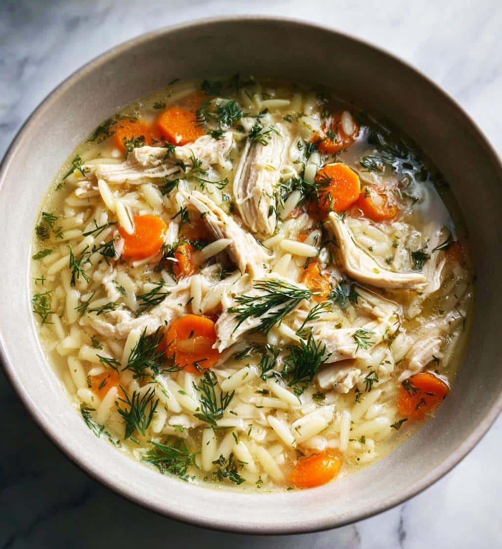 Healthy Lemon Chicken Orzo Soup with Dill