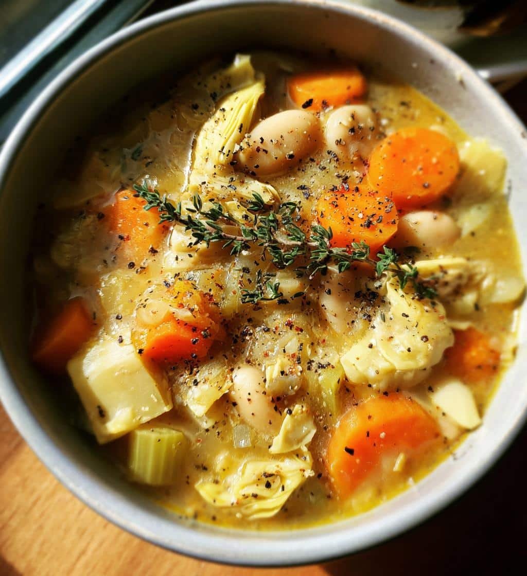 Healthy Lemony Artichoke & White Bean Soup