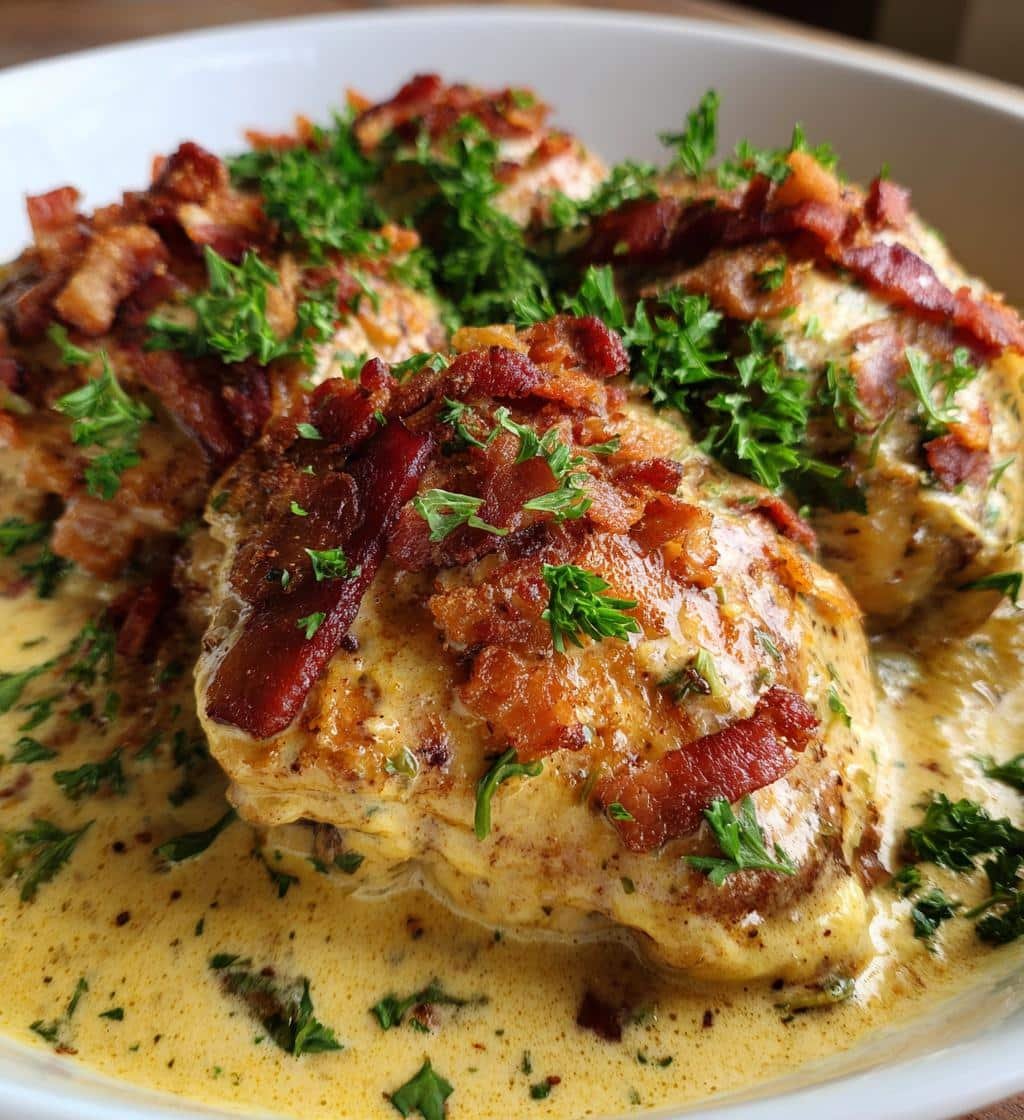 Healthy Low-Carb Crockpot Creamy Bacon Chicken Thighs