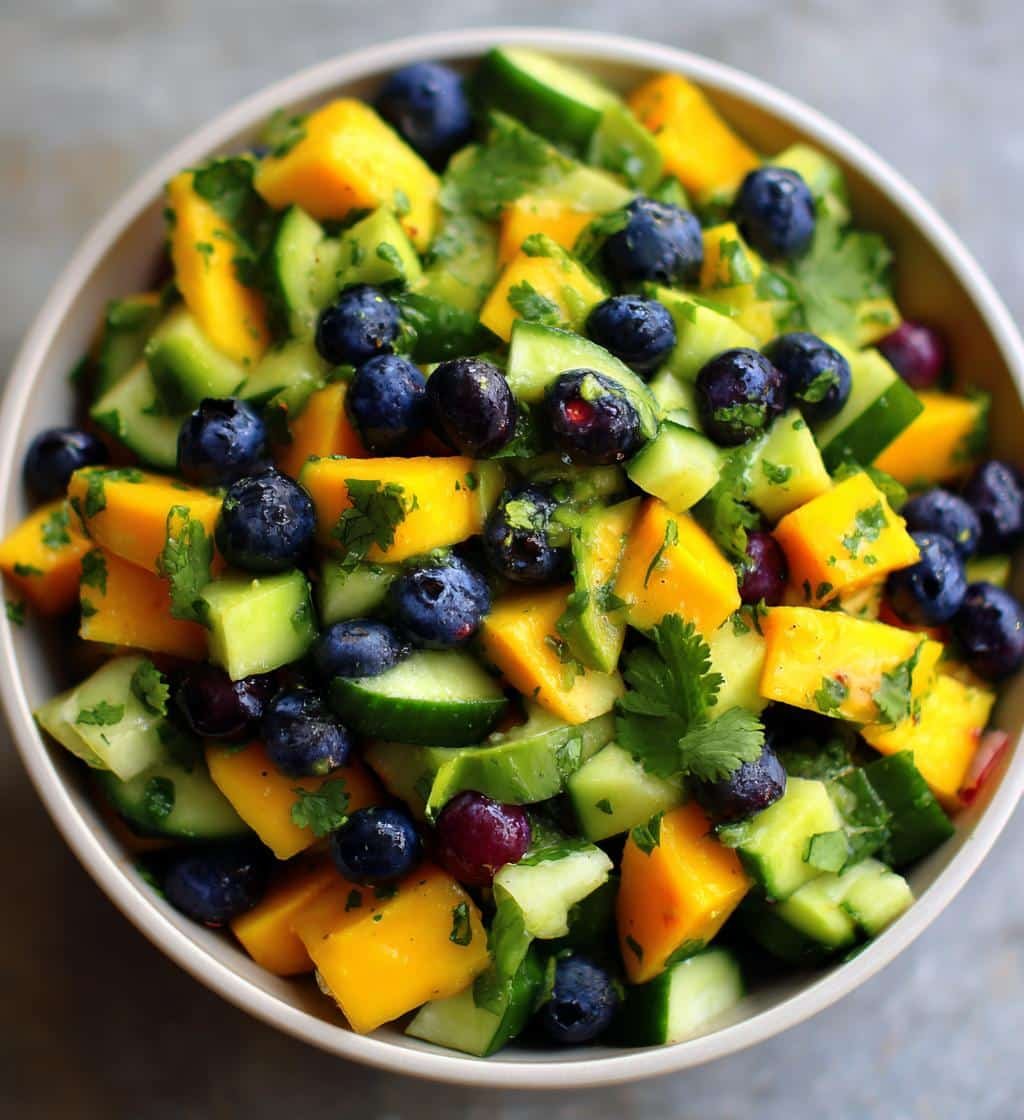 Healthy Mango Cucumber Blueberry Avocado Salad