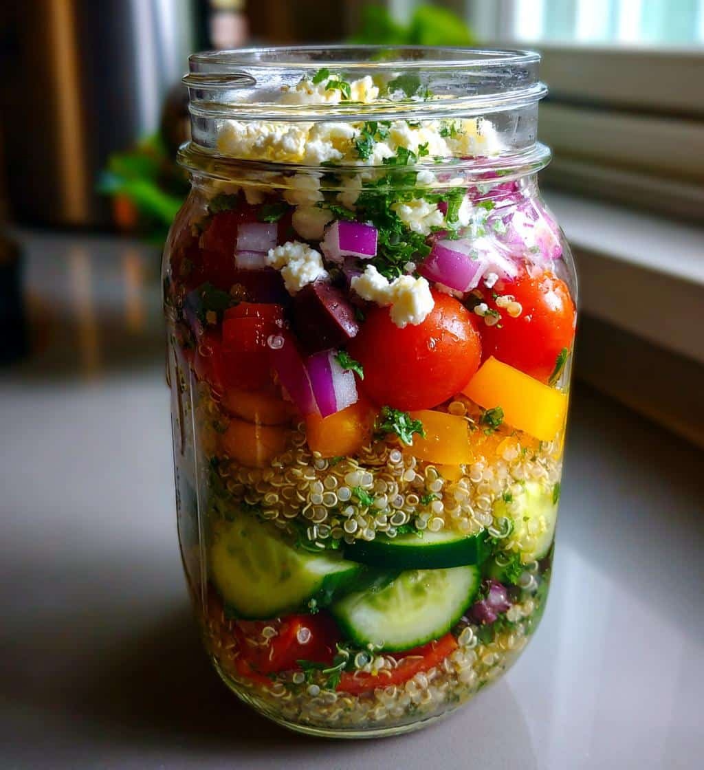 Healthy Mason Jar Mediterranean Quinoa Salad - detail 1