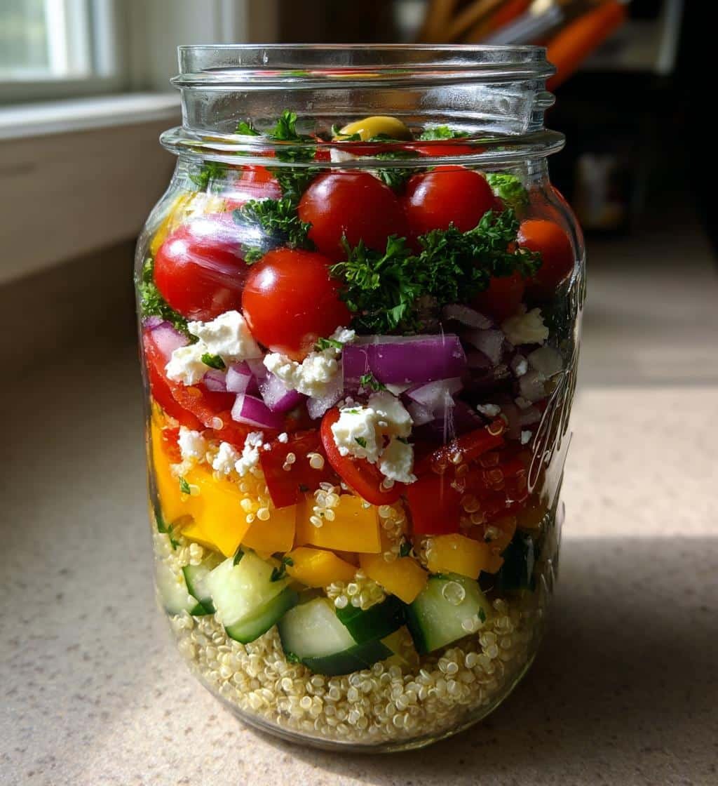 Healthy Mason Jar Mediterranean Quinoa Salad