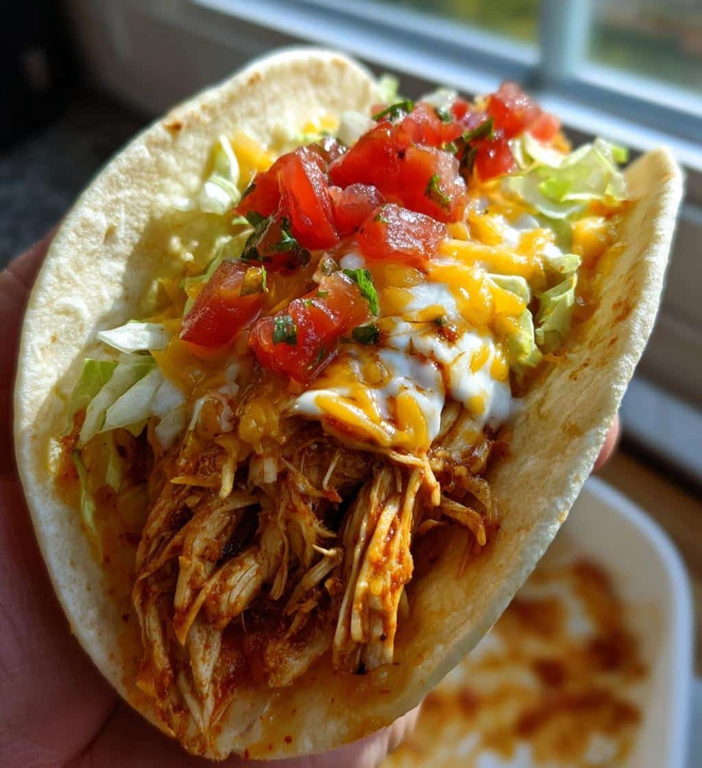 Healthy Slow Cooker Queso Chicken Tacos: 4 Incredible Servings 4 Healthy Slow Cooker Queso Chicken Tacos (4 Ingredients) - detail 1