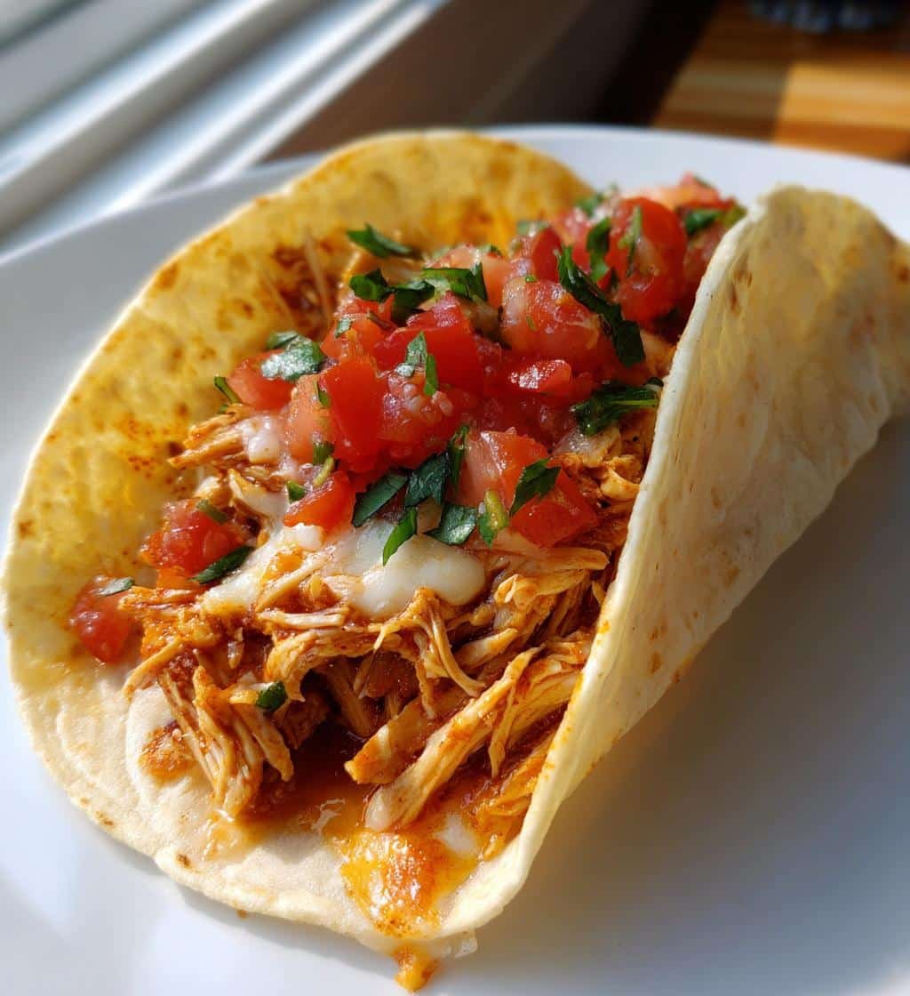 Healthy Slow Cooker Queso Chicken Tacos (4 Ingredients)