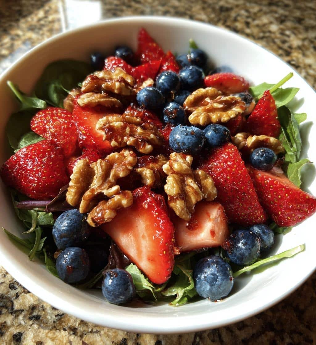 Healthy Strawberry Blueberry Salad with Candied Walnuts