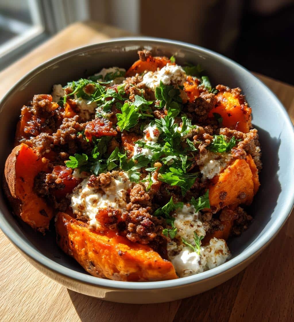Healthy Viral Sweet Potato Ground Beef Cottage Cheese Bowl - detail 1