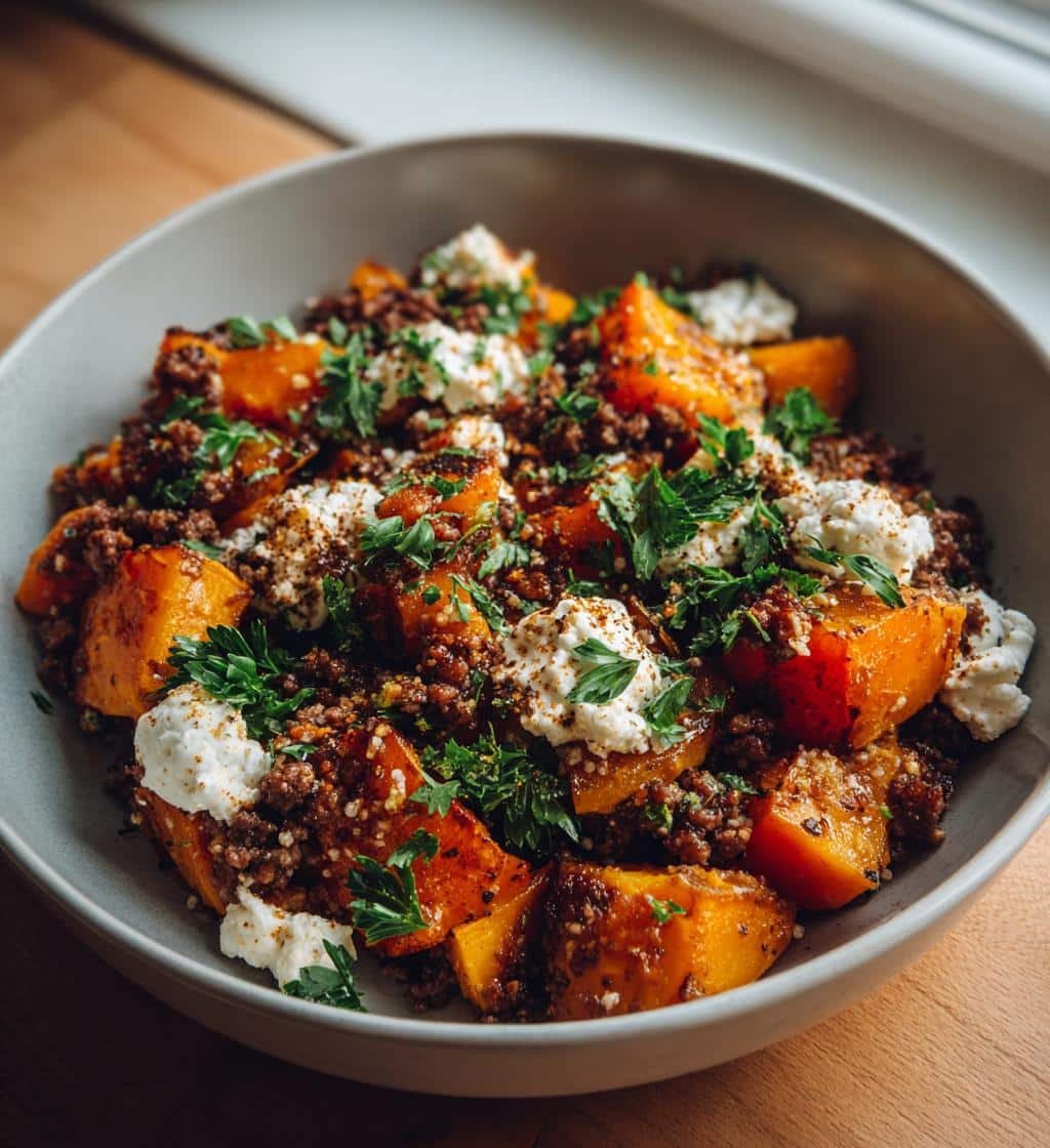 Healthy Viral Sweet Potato Ground Beef Cottage Cheese Bowl