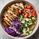 Healthy BBQ Ranch Chicken Quinoa Bowl with Red Cabbage