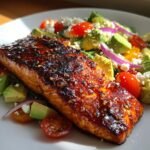 Healthy Chipotle Glazed Salmon Bowl with Avocado Feta Salad