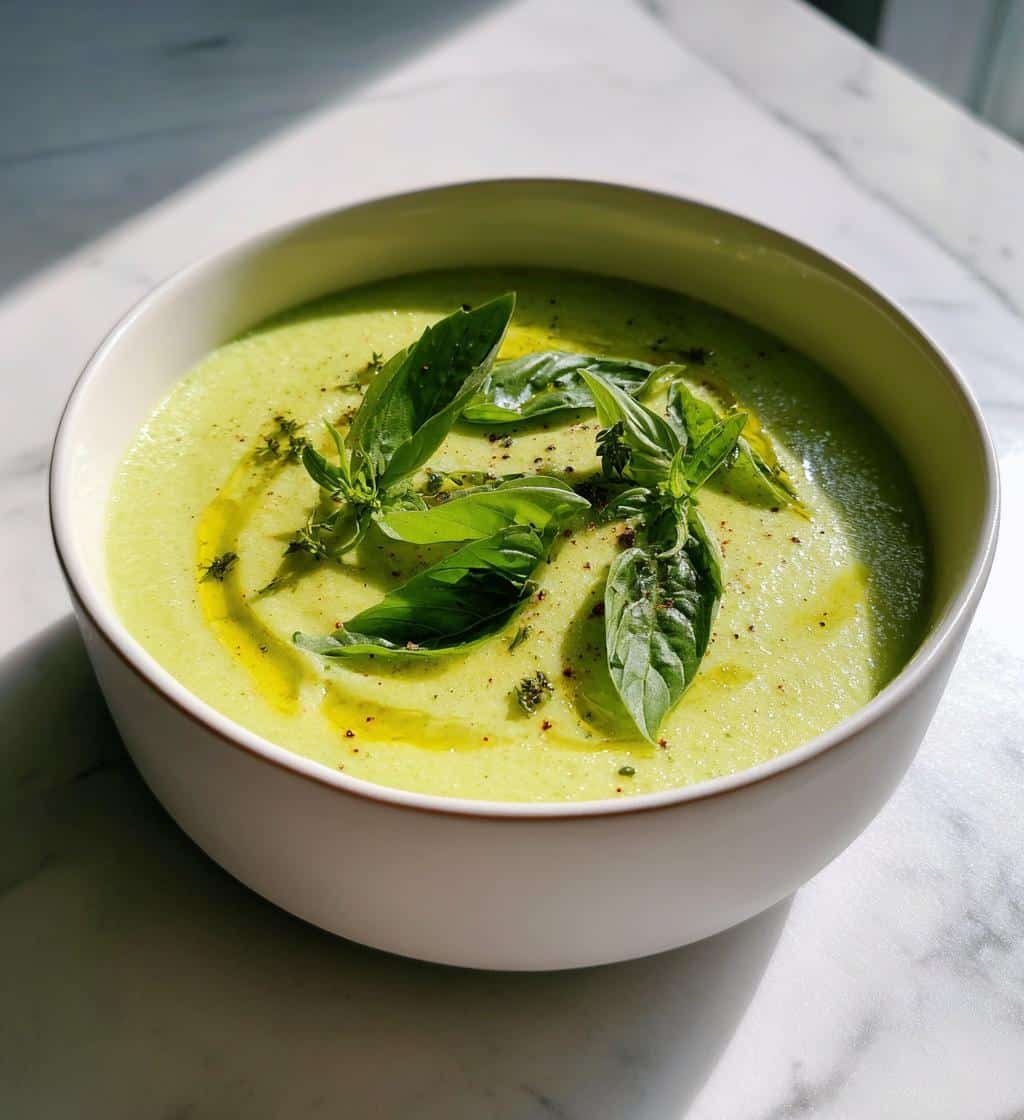 Healthy Creamy Zucchini & Basil Soup (Vegan) - detail 1