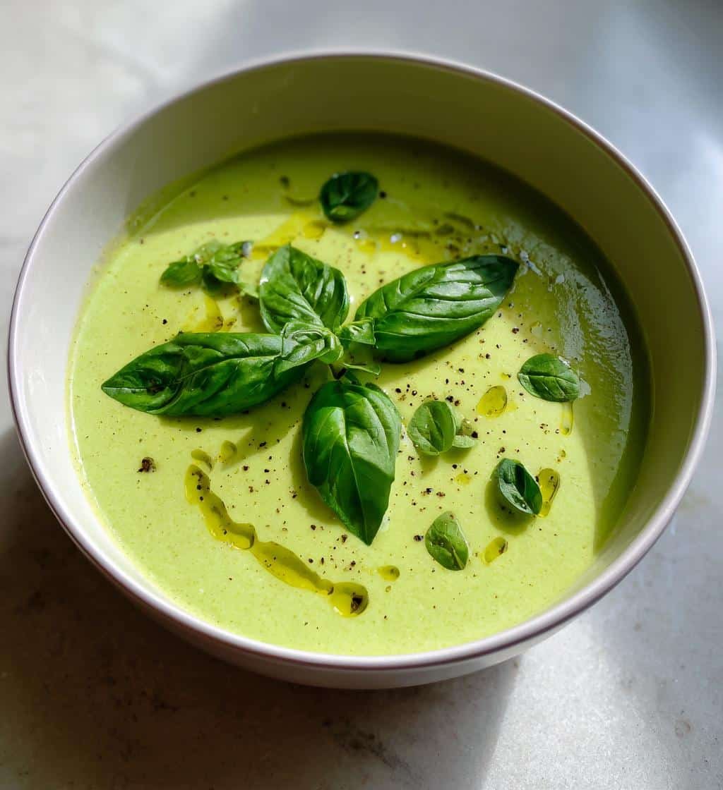 Healthy Creamy Zucchini & Basil Soup (Vegan)