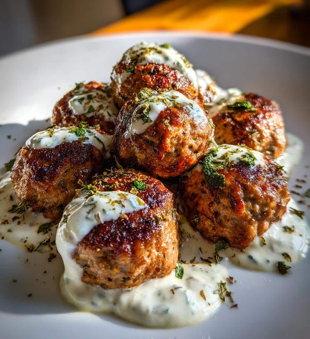 Healthy Crockpot Greek Meatballs with Tzatziki