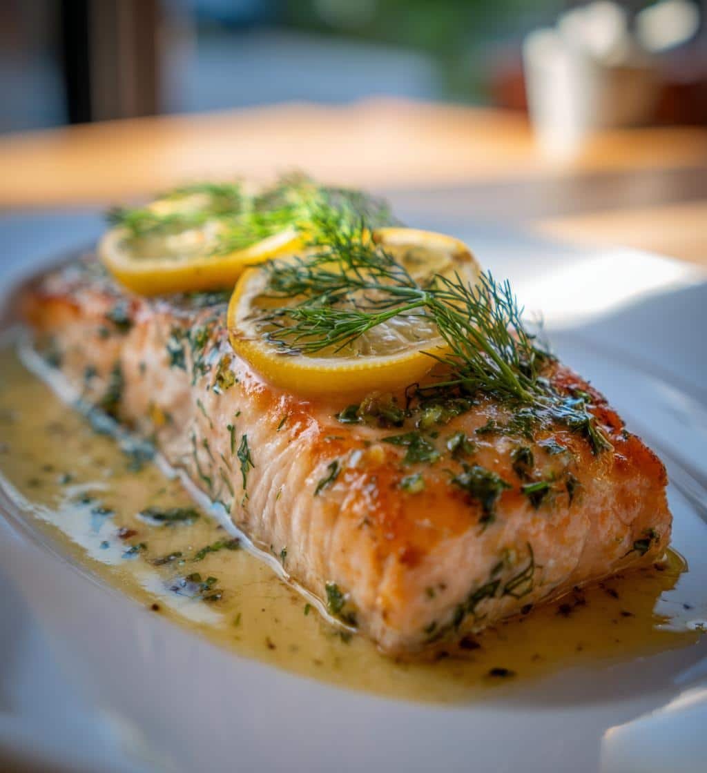 Healthy Crockpot Salmon with Lemon Dill Sauce