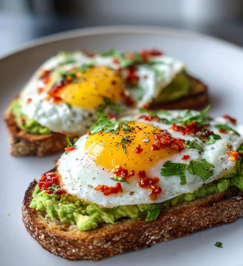 Healthy Flavorful Avocado Toast with Eggs and Chili Butter - detail 1