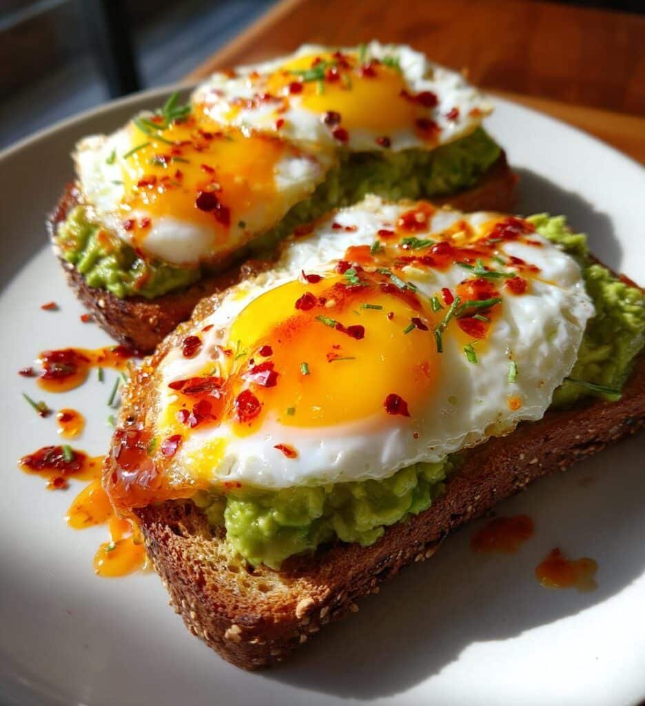 Healthy Flavorful Avocado Toast with Eggs and Chili Butter
