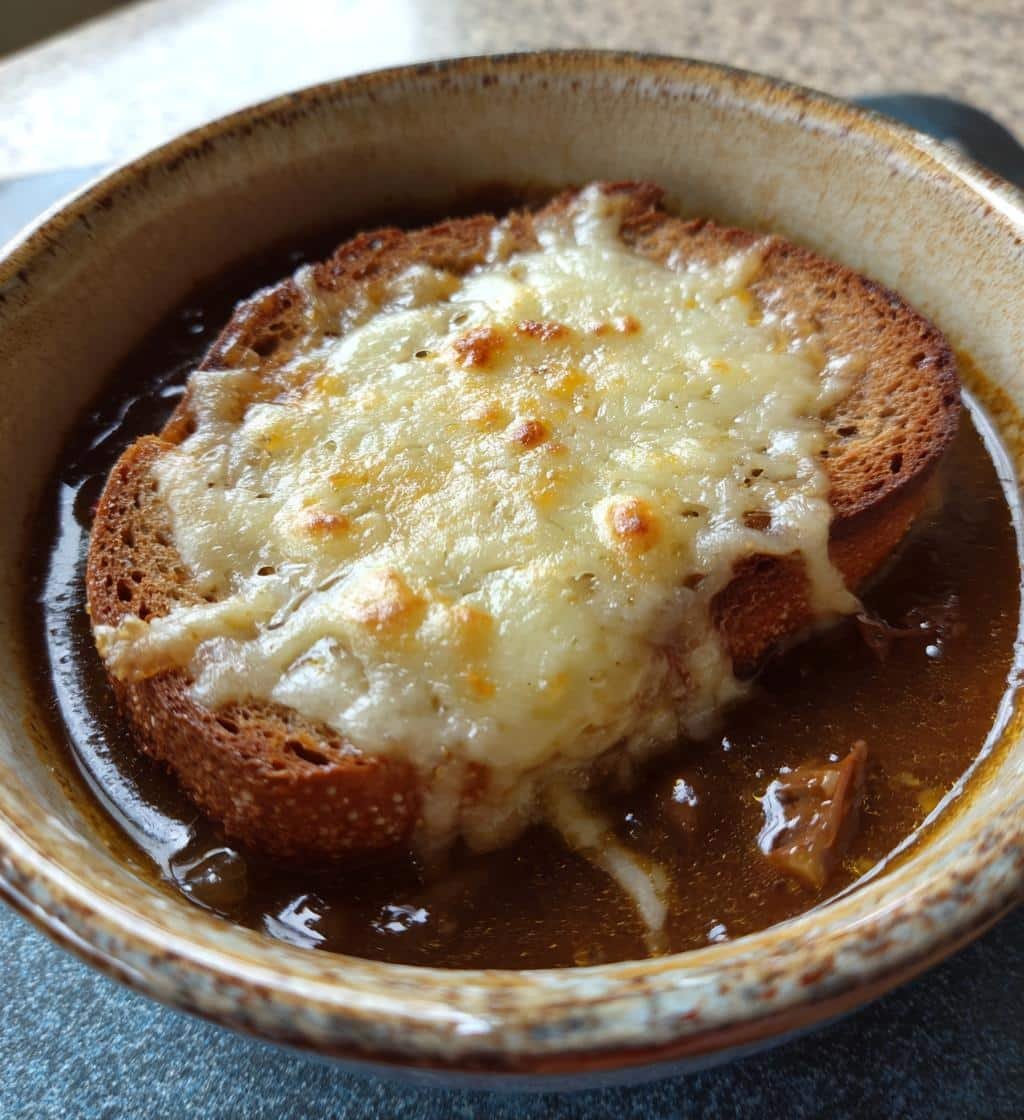 Healthy French Onion Short Rib Soup with Cheesy Gruyèr