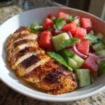 Healthy Grilled Lemon-Garlic Chicken with Watermelon Cucumber Salad Bowl