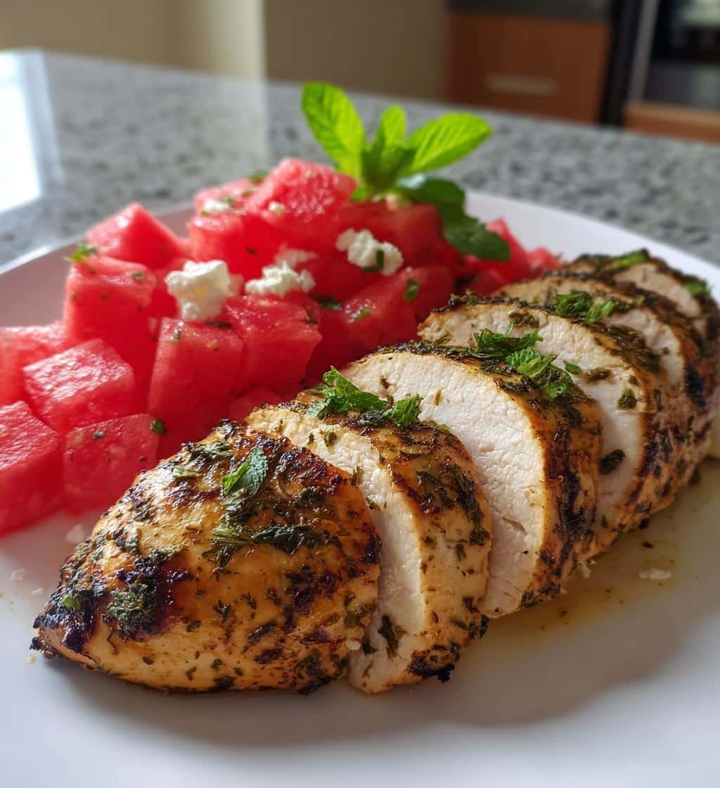 Healthy Grilled Lemon-Garlic Chicken with Watermelon Salad - detail 1
