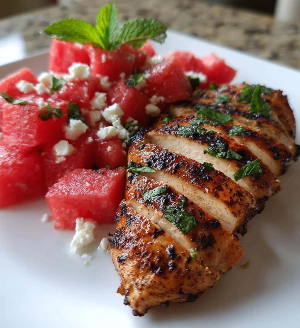 Healthy Grilled Lemon-Garlic Chicken with Watermelon Salad