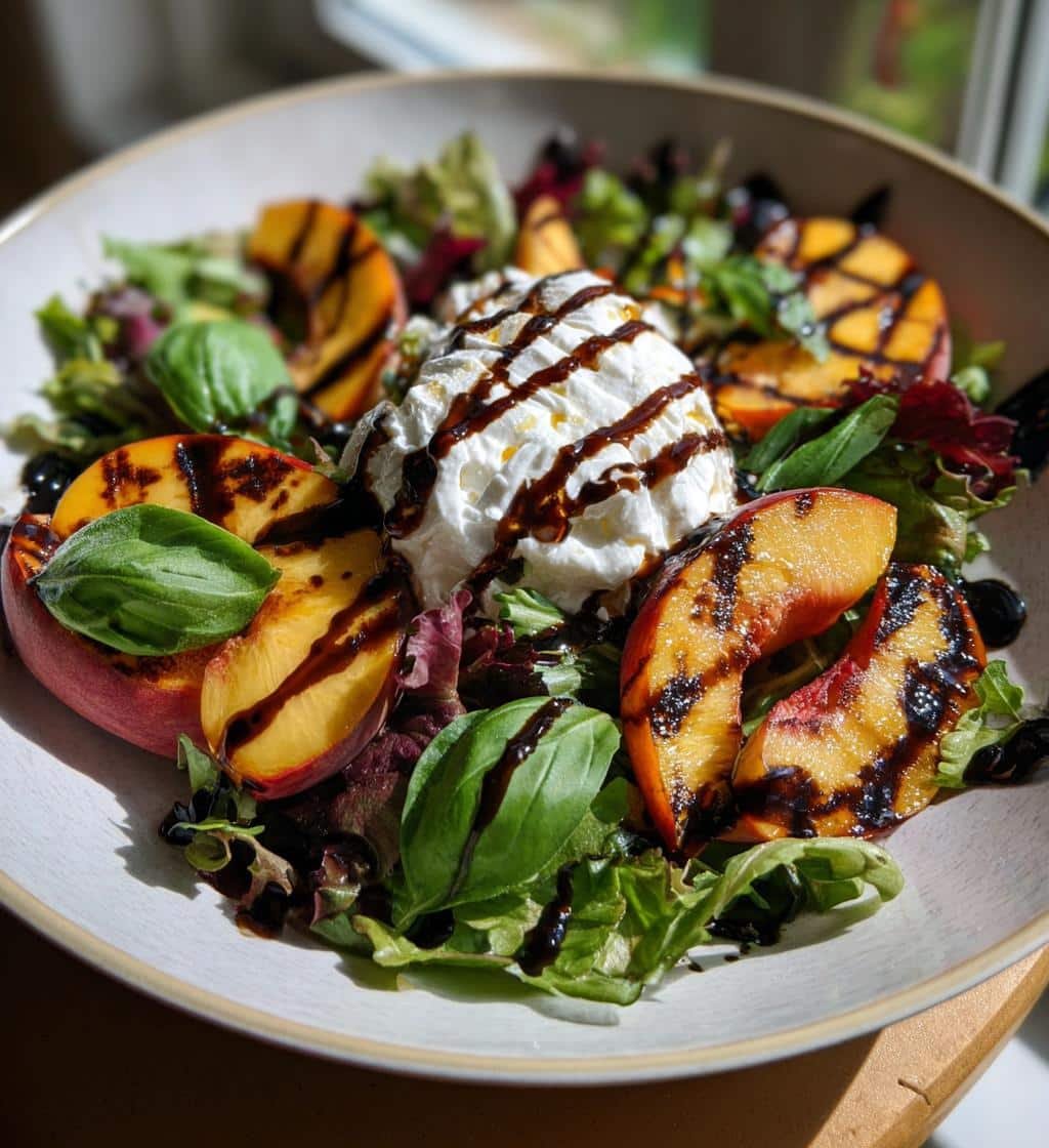 Healthy Grilled Peach & Burrata Salad - detail 1