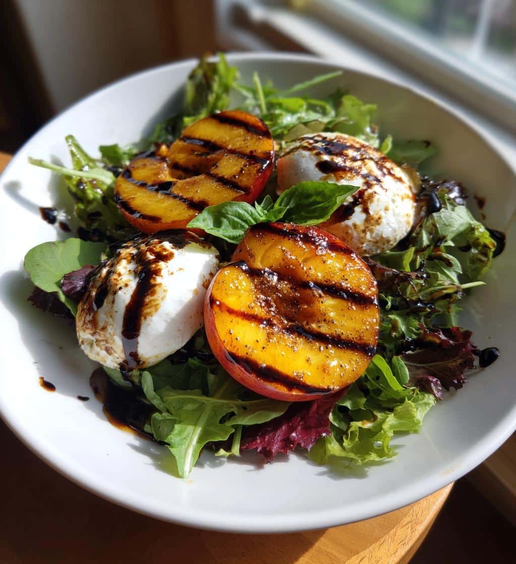 Healthy Grilled Peach & Burrata Salad