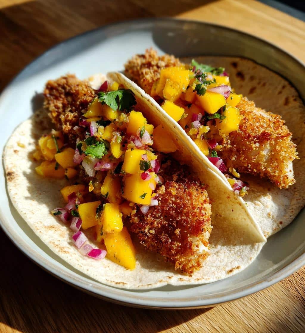 Healthy Healthy Coconut Fish Tacos with Mango Salsa