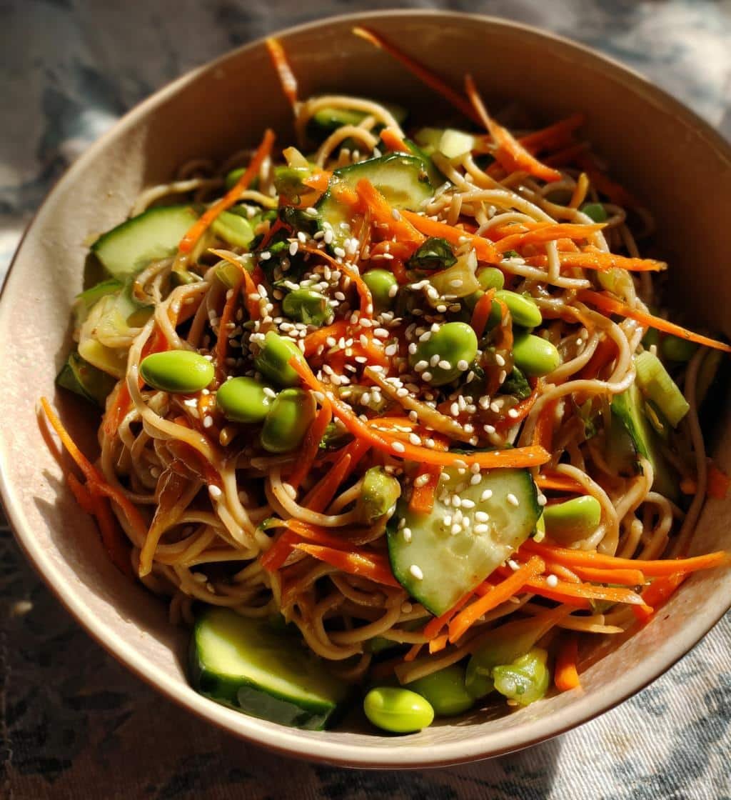 Healthy Miso Ginger Dressing Noodle Bowl