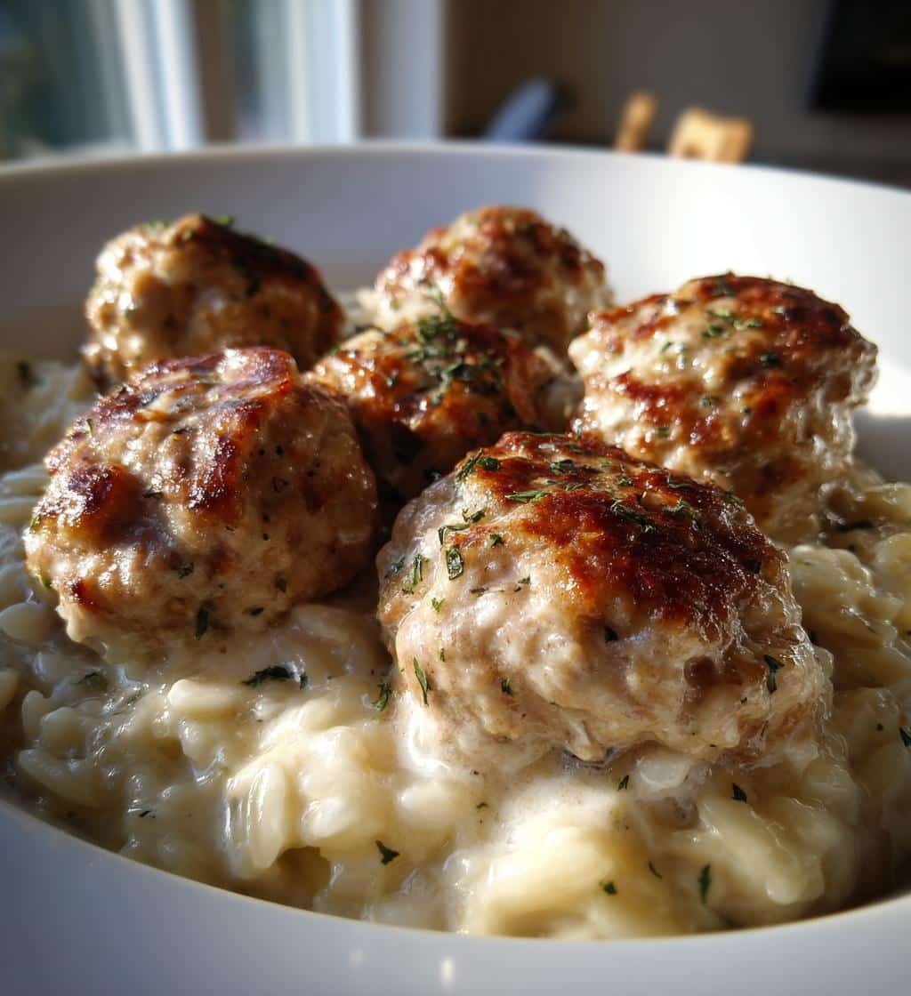 Healthy Sage Chicken Meatballs with Creamy Parmesan Orzo - detail 1