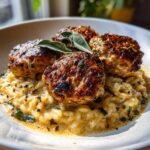 Healthy Sage Chicken Meatballs with Creamy Parmesan Orzo