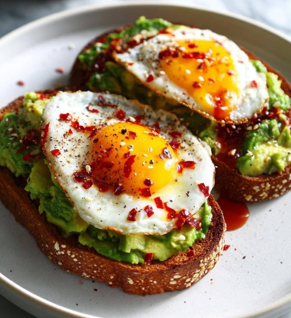 Healthy Spicy Chili Butter Avocado Toast with Eggs