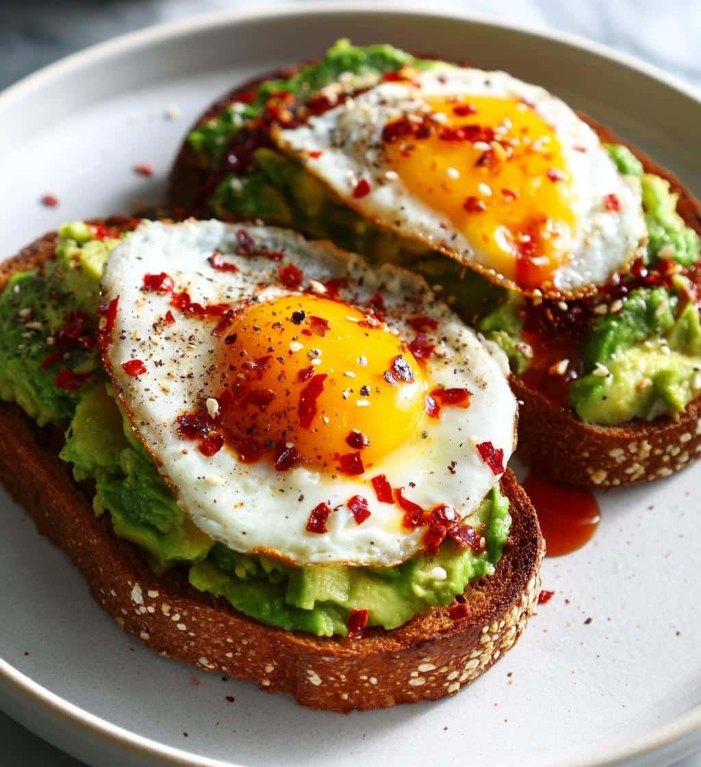 Healthy Spicy Chili Butter Avocado Toast with Eggs